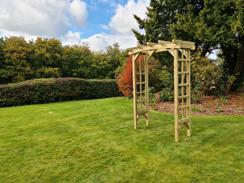 Wooden Garden Arch with Trellis Sides Pergola Style Outdoor Entrance Feature