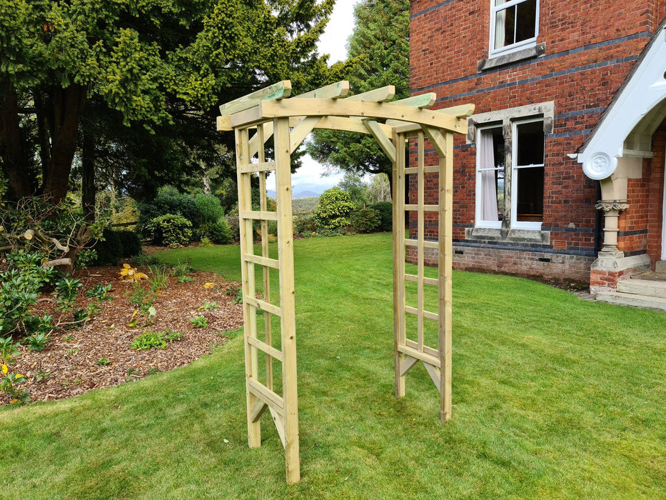 Wooden Garden Arch with Trellis Sides Pergola Style Outdoor Entrance Feature