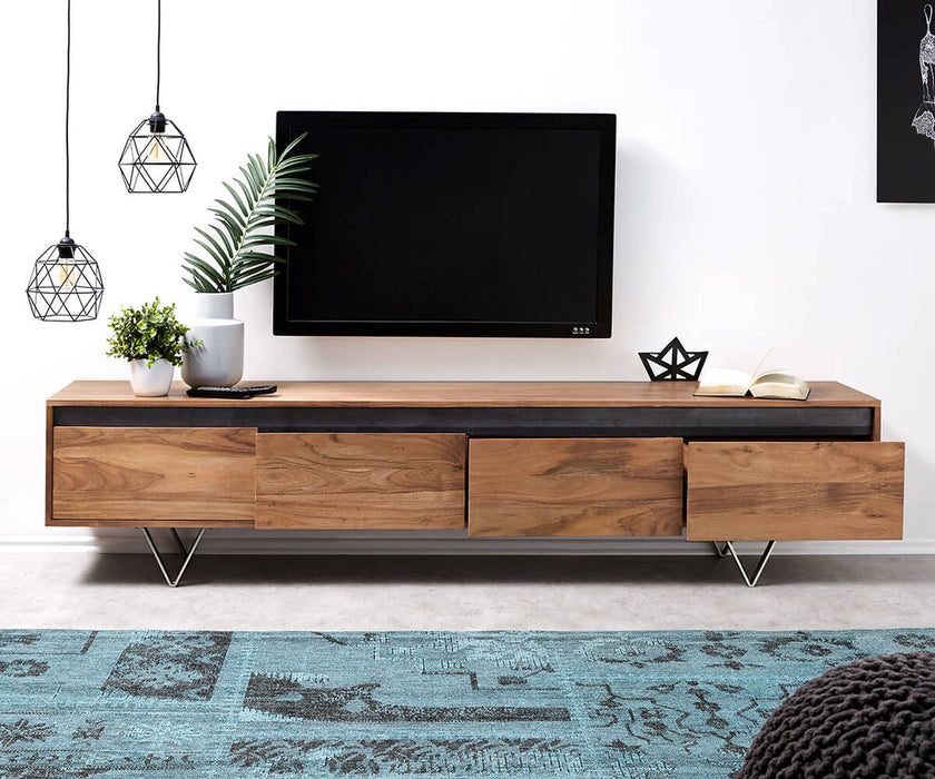TV Stand Stonegrace Straight-Edge 200cm Acacia Wood Natural Slate