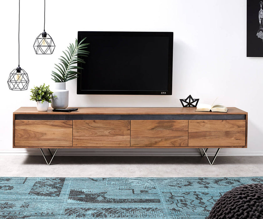TV Stand Stonegrace Straight-Edge 200cm Acacia Wood Natural Slate