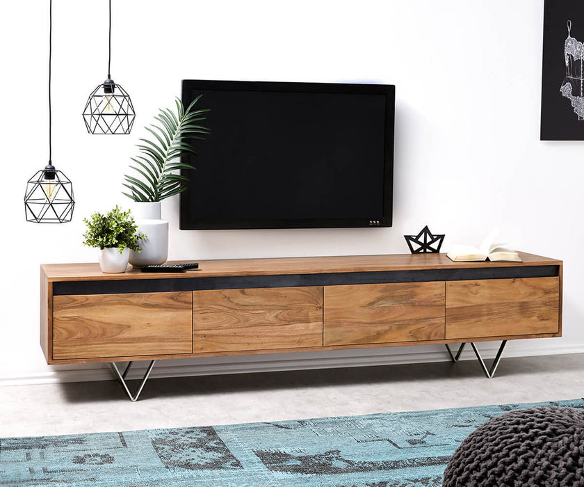 TV Stand Stonegrace Straight-Edge 200cm Acacia Wood Natural Slate