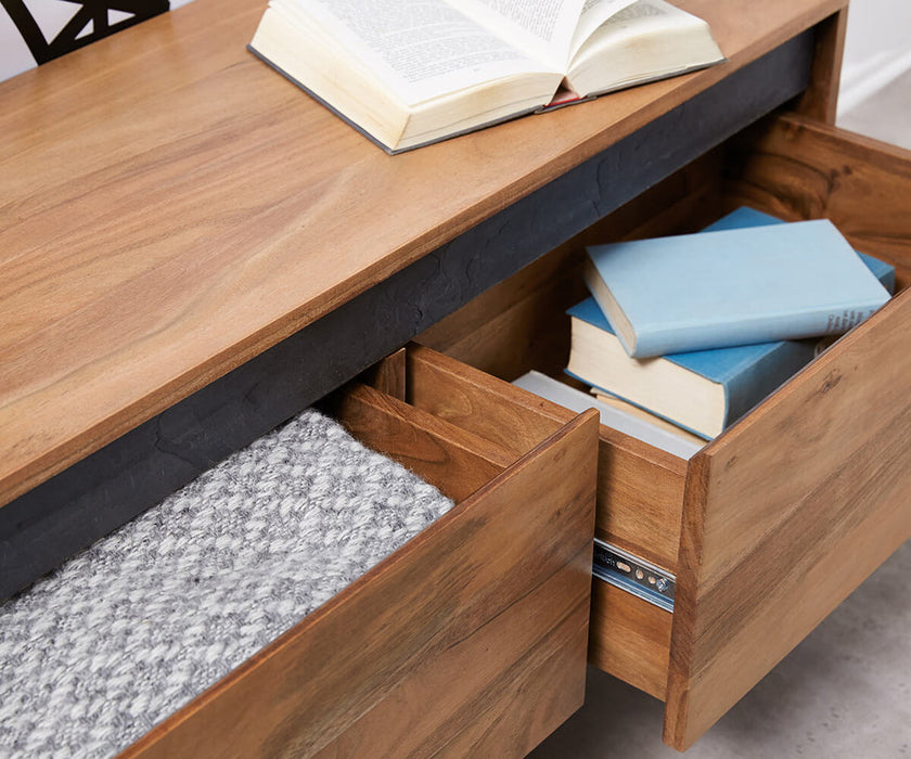 TV Stand Stonegrace Straight-Edge 200cm Acacia Wood Natural Slate