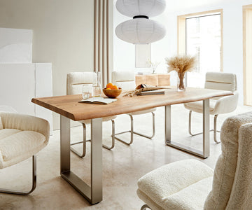Dining Table Olympus Live Edge 180cm Acacia Wood Natural Square Frame Slim Steel 55mm Top
