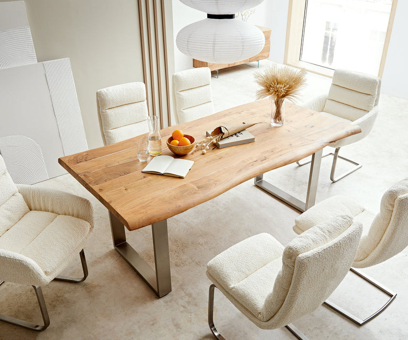 Dining Table Olympus Live Edge 180cm Acacia Wood Natural Square Frame Slim Steel 55mm Top