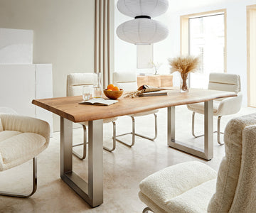 Dining Table Olympus Live Edge 180cm Acacia Wood Natural Square Frame Steel 55mm Top