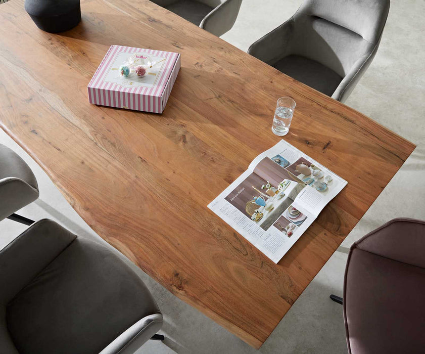 Dining Table Olympus Live Edge 180cm Acacia Wood Natural Slanted Frame Black 55mm Top