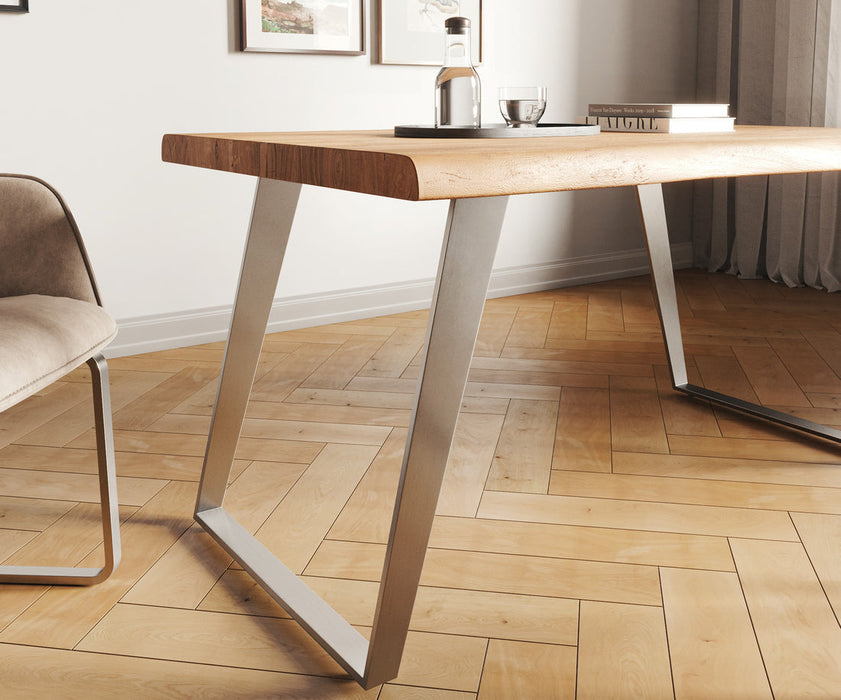 Dining Table Olympus Live Edge 140cm Acacia Wood Natural Slanted Frame Steel 55mm Top