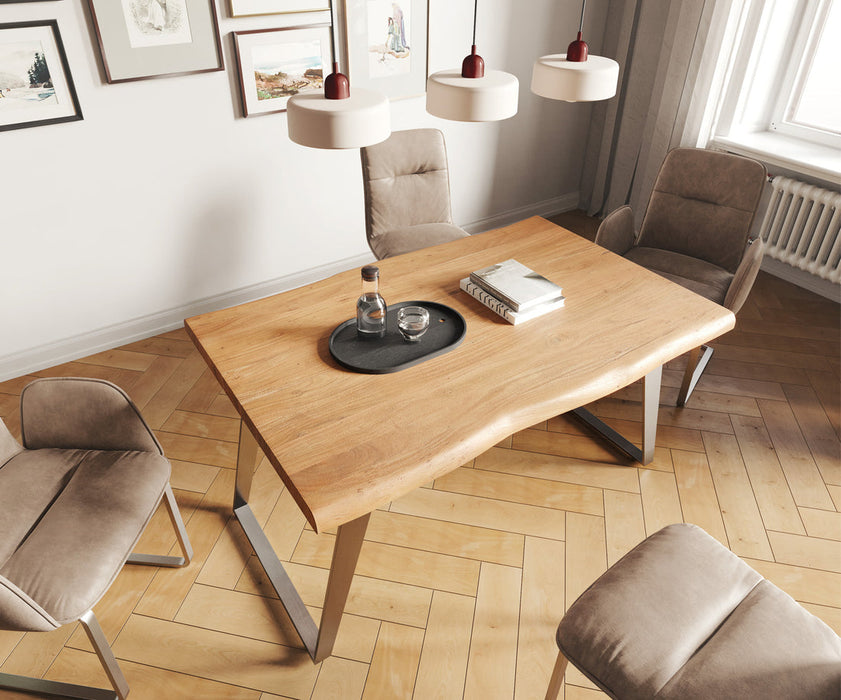 Dining Table Olympus Live Edge 140cm Acacia Wood Natural Slanted Frame Steel 55mm Top