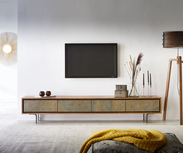 TV Stand Juwelo 220cm 4 Doors Acacia Wood Natural With Stone Veneer