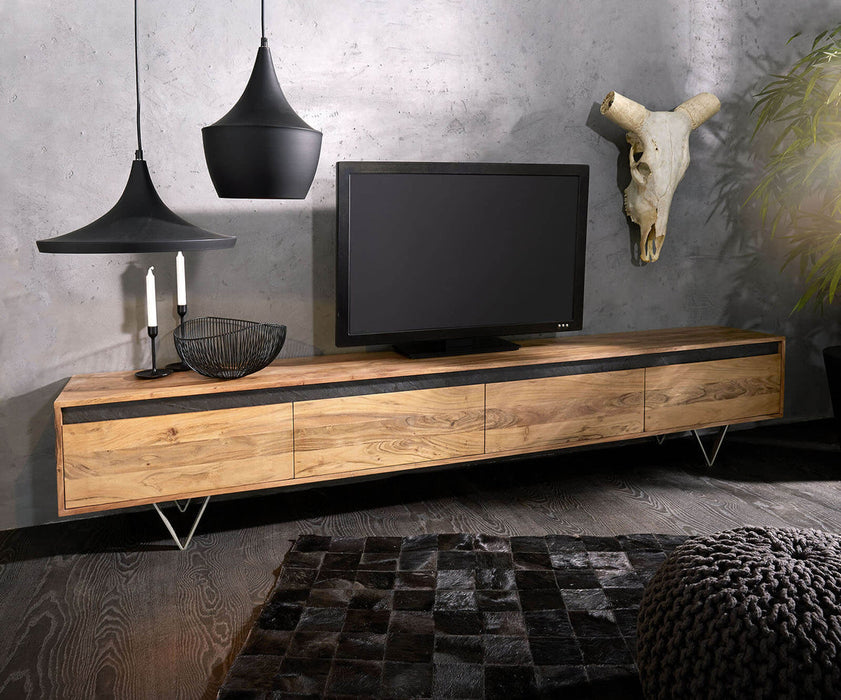 TV Stand Stonegrace Straight-Edge 240cm 4 Doors Acacia Wood Natural Slate