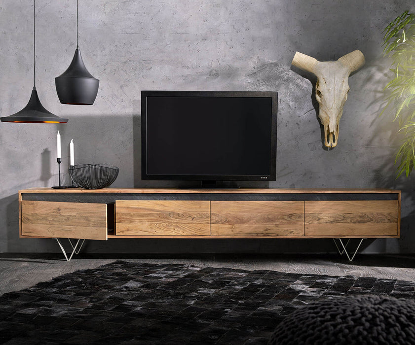 TV Stand Stonegrace Straight-Edge 240cm 4 Doors Acacia Wood Natural Slate