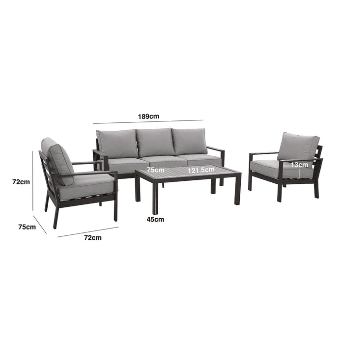Vancouver 3 Seat Aluminium Sofa Set with Rectangular Coffee Table - Dove Grey