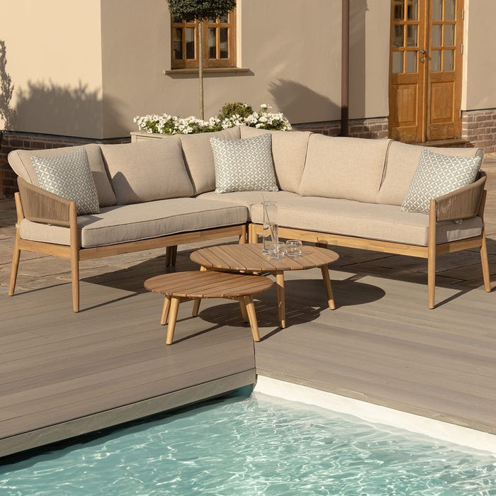 Porto Rope Weave Corner Sofa Set with Pair of Round Coffee Tables