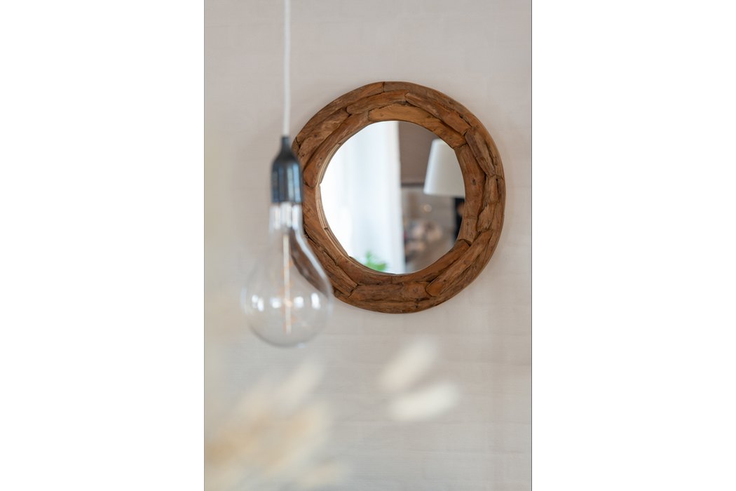 Round Wall Mirror Natalie 60cm Teak Wood Natural