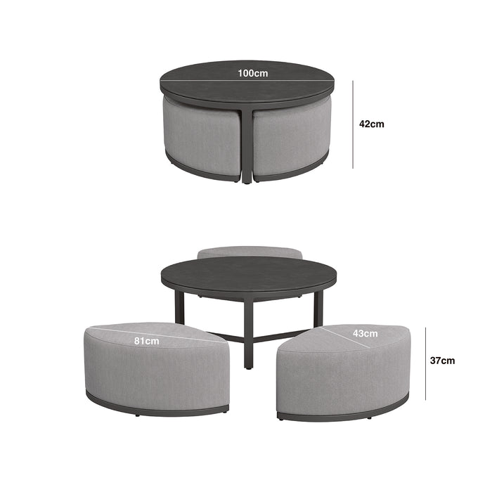 Round Coffee Table with 3 Footstools