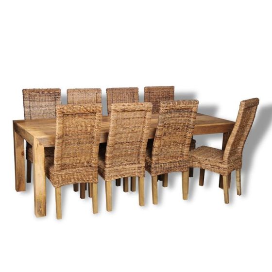 Acre & Artisan Solid Wood Light 220Cm Dining Table 8 Rattan Chairs