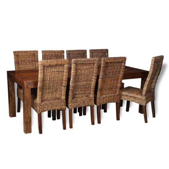 Acre & Artisan Solid Wood 220Cm Dining Table 8 Rattan Chairs 16N 8Bd