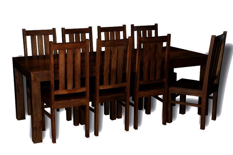 Mango Wood 220cm Dining Table & 8 Mango Wood Dining Chairs - In Stock