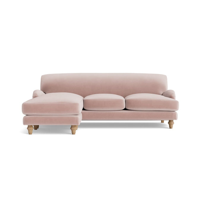Reine Chaise Left Hand Facing Sofa - Delicate Rose Opulent Cotton Velvet