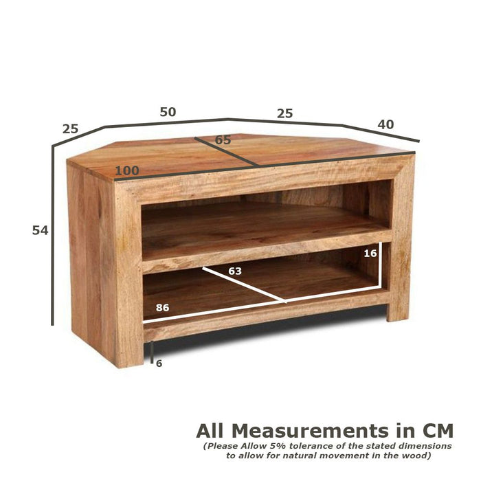 Oak Stain Dakota Mango Wood 100cm 2 Shelf Corner TV Unit - In Stock