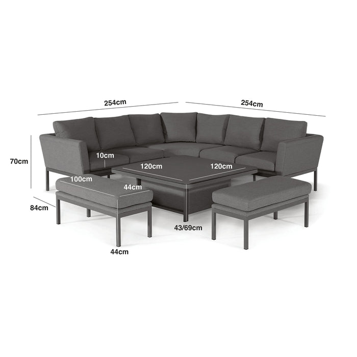 Outdoor Fabric Pulse Deluxe Square Corner Dining Set with Rising Table