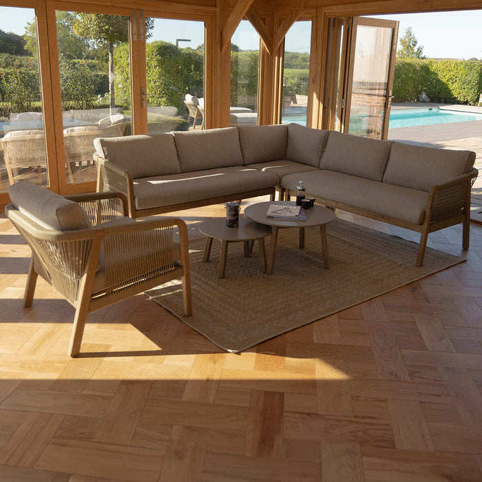 Martinique Rope Weave Corner Sofa Set with Lounge Armchair & 2 Round Coffee Tables