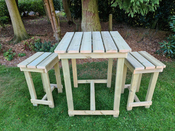 Butchers Bar Set with 2 Stools Redwood Outdoor Garden Bar Set