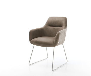 Dining Chair Pejo Microfiber Taupe Vintage Sled Base Silver Pocket Springs