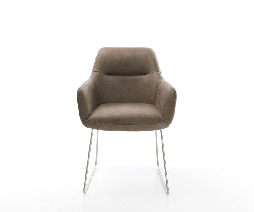 Dining Chair Pejo Microfiber Taupe Vintage Sled Base Silver Pocket Springs