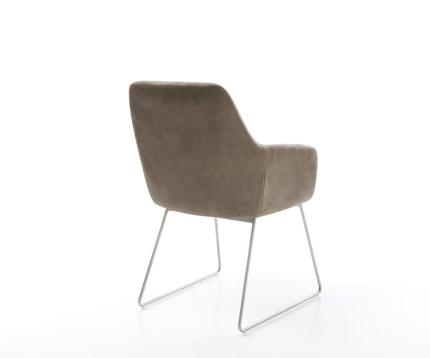 Dining Chair Pejo Microfiber Taupe Vintage Sled Base Silver Pocket Springs