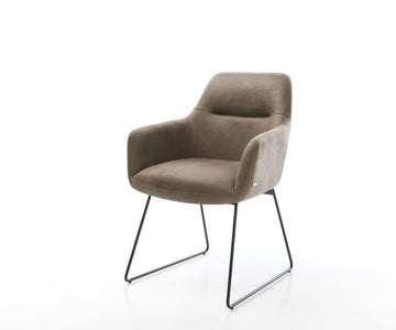 Dining Chair Pejo Microfiber Taupe Vintage Sled Base Black Pocket Springs