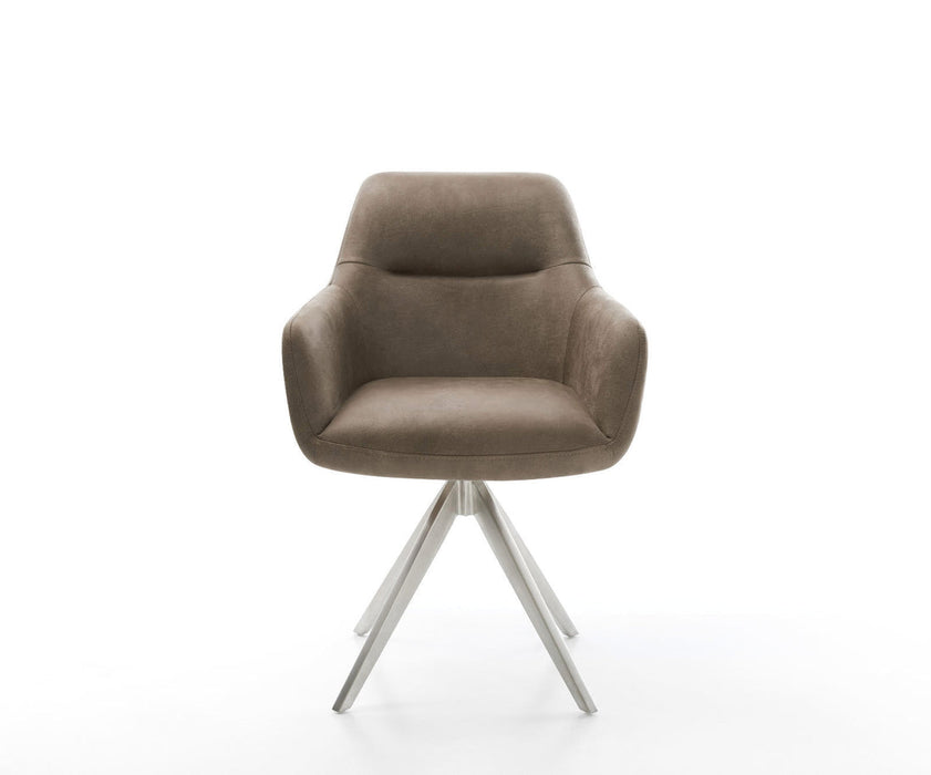 Dining Chair Pejo Microfiber Taupe Vintage Cross Angular Base Silver 180° Swivel Pocket Springs