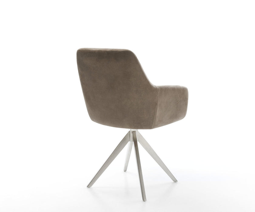 Dining Chair Pejo Microfiber Taupe Vintage Cross Angular Base Silver 180° Swivel Pocket Springs