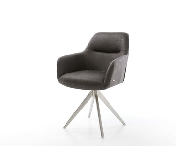 Dining Chair Pejo Microfiber Anthracite Vintage Cross Angular Base Silver 180° Swivel Pocket Springs