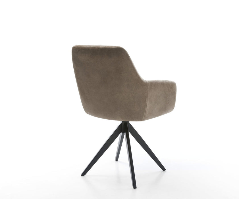 Dining Chair Pejo Microfiber Taupe Vintage Cross Angular Base Black 180° Swivel Pocket Springs
