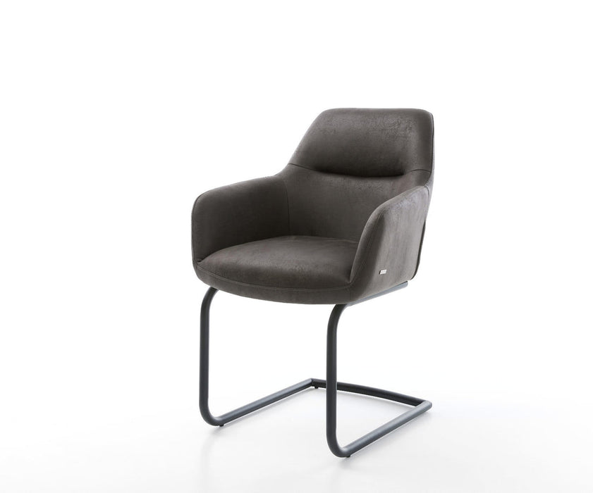 Dining Chair Pejo Microfiber Anthracite Vintage Cantilever Round Base Black Pocket Springs