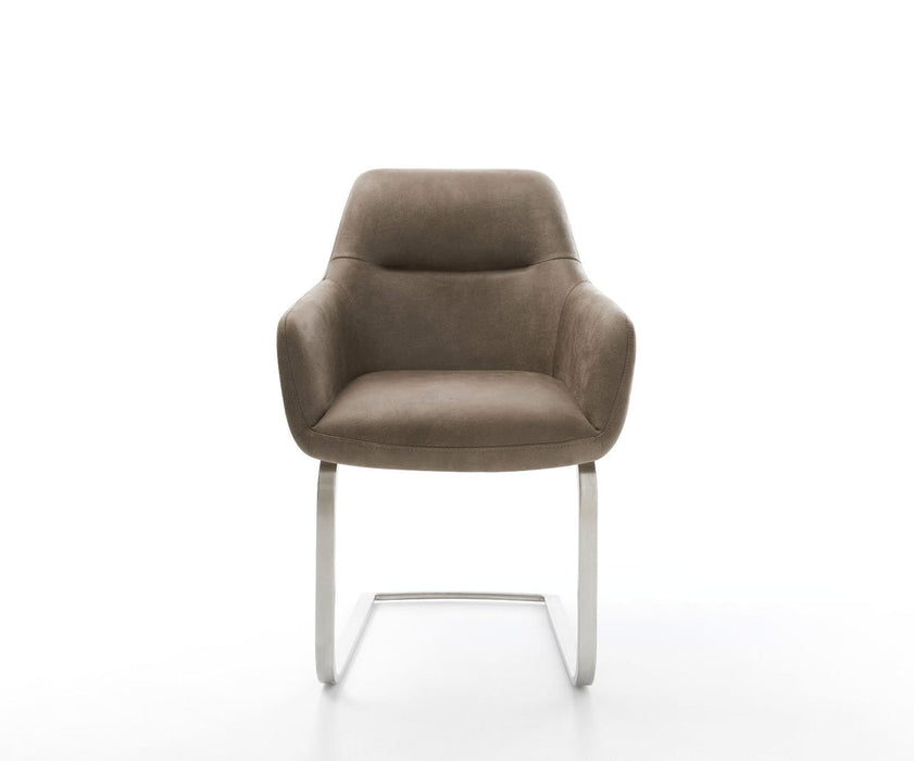 Dining Chair Pejo Microfiber Taupe Vintage Cantilever Flat Base Silver Pocket Springs