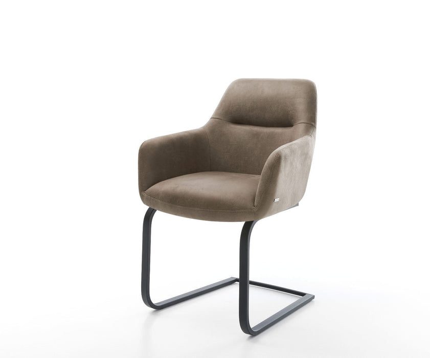 Dining Chair Pejo Microfiber Taupe Vintage Cantilever Flat Base Black Pocket Springs