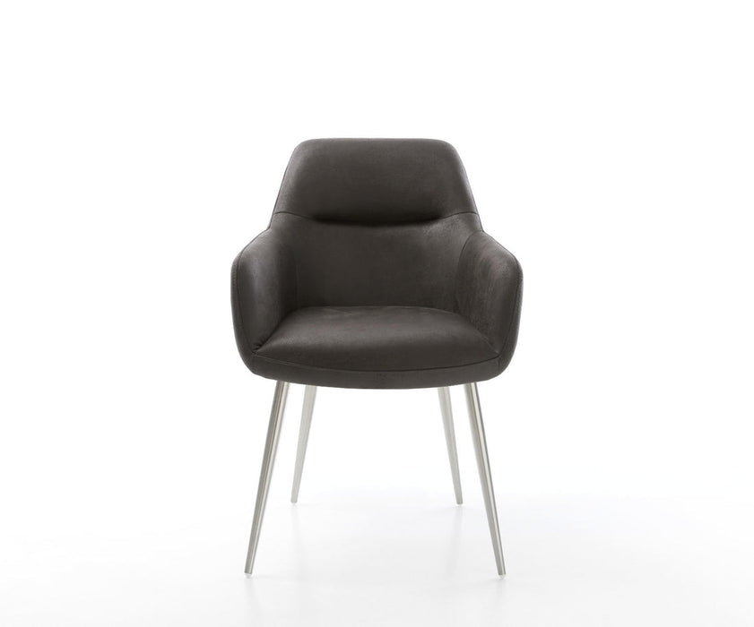 Dining Chair Pejo Microfiber Anthracite Vintage 4 Legs Base Silver Pocket Springs