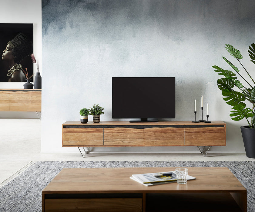 TV Stand Stonegrace Live-Edge 220x35cm 4 Doors Acacia Wood Natural