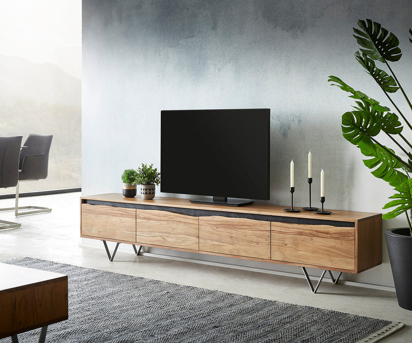 TV Stand Stonegrace Live-Edge 220x35cm 4 Doors Acacia Wood Natural