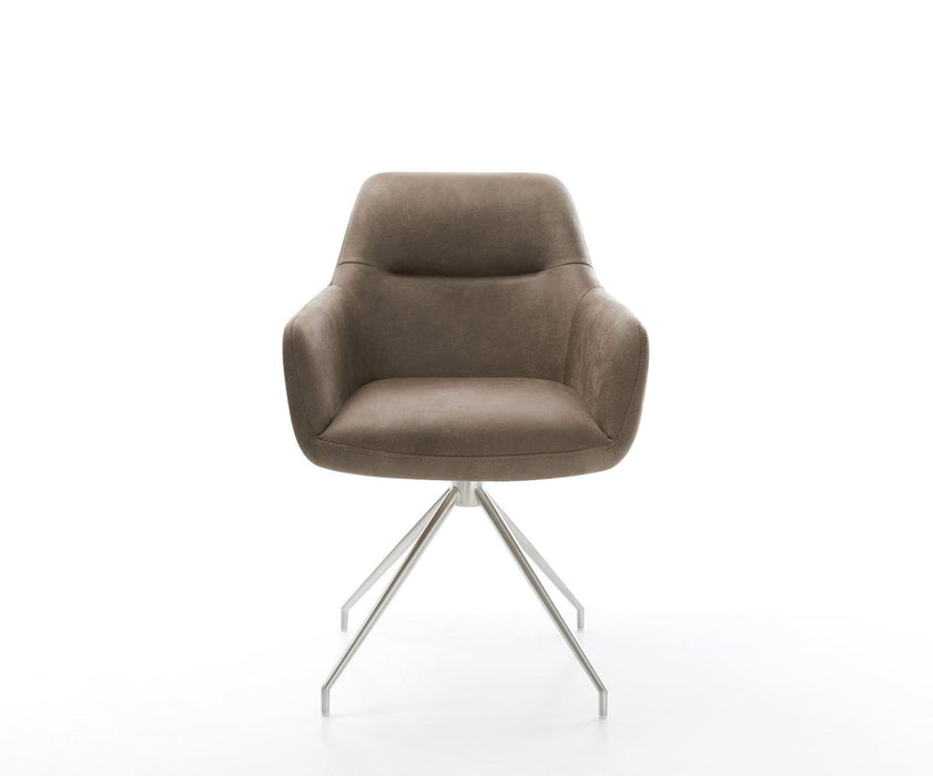 Dining Chair Pejo Microfiber Taupe Vintage Cross Conical Base Silver 180° Swivel Pocket Springs