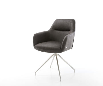 Dining Chair Pejo Microfiber Anthracite Vintage Cross Conical Base Silver 180° Swivel Pocket Springs