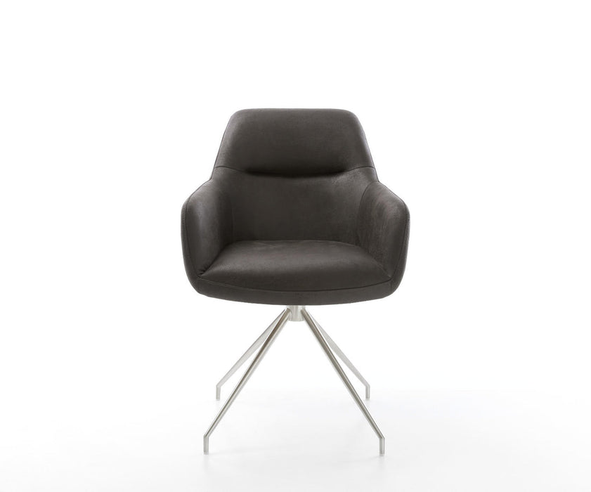 Dining Chair Pejo Microfiber Anthracite Vintage Cross Conical Base Silver 180° Swivel Pocket Springs