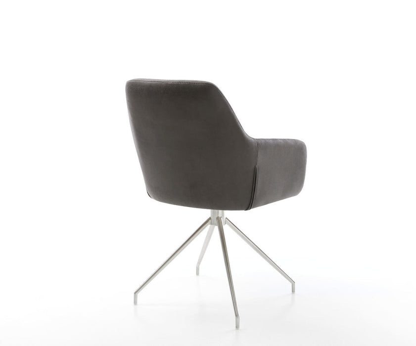 Dining Chair Pejo Microfiber Anthracite Vintage Cross Conical Base Silver 180° Swivel Pocket Springs