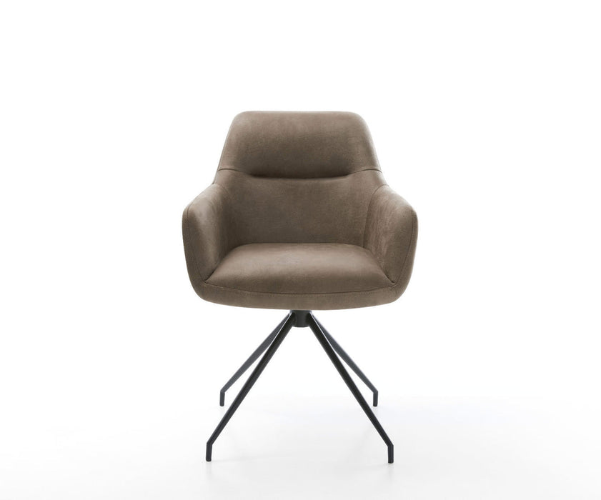 Dining Chair Pejo Microfiber Taupe Vintage Cross Conical Base Black 180° Swivel Pocket Springs