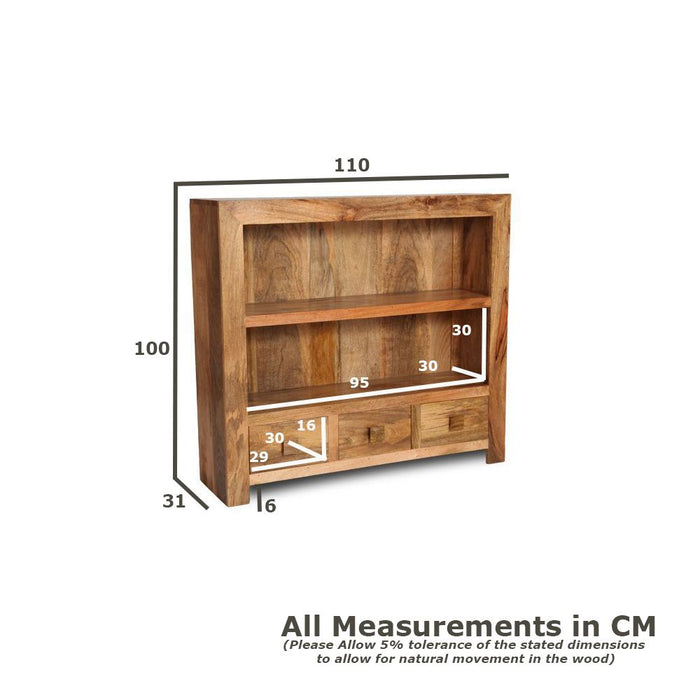 Oak Stain Dakota Mango Wood 110cm Low Bookcase - In Stock