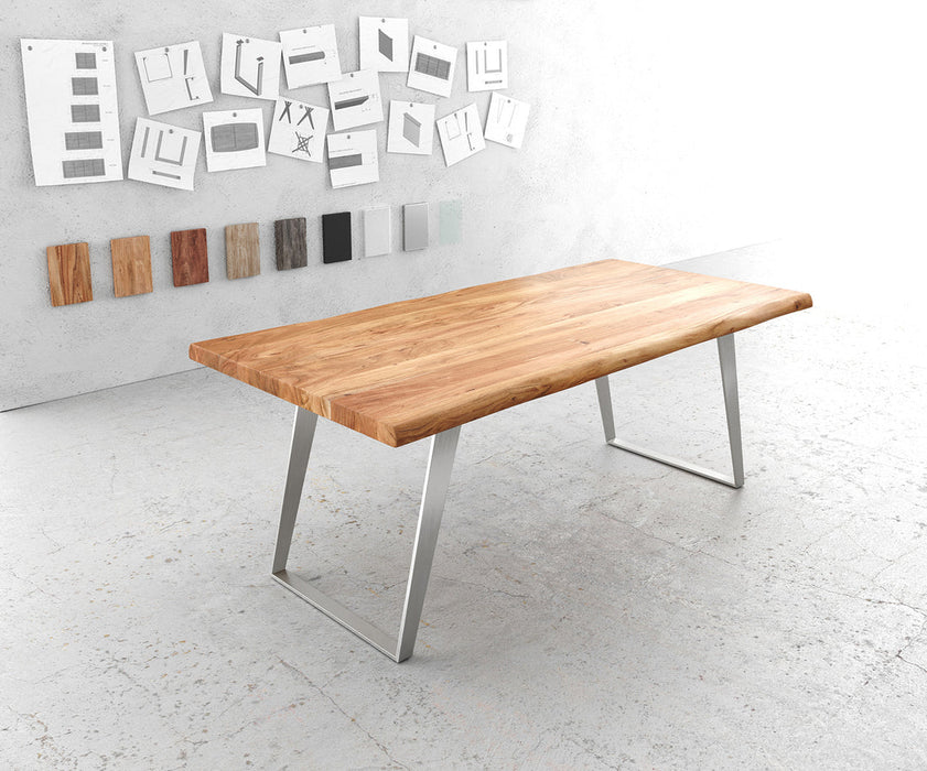 Dining Table Olympus Live Edge 200cm Acacia Wood Natural Slanted Frame Steel 55mm Top