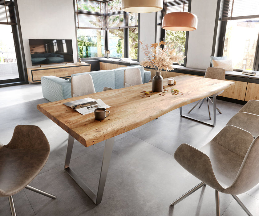 Dining Table Olympus Live Edge 260cm Acacia Wood Natural Slanted Frame Steel 55mm Top
