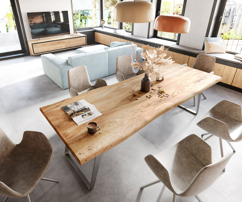 Dining Table Olympus Live Edge 260cm Acacia Wood Natural Slanted Frame Steel 55mm Top